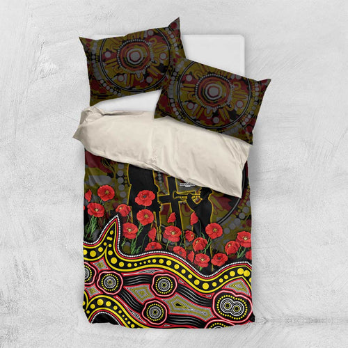 Richmond Tigers ANZAC Day Bedding Set Indigenous Dot Art with Poppy Flower Tribute