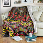 Richmond Tigers ANZAC Day Blanket Indigenous Dot Art with Poppy Flower Tribute