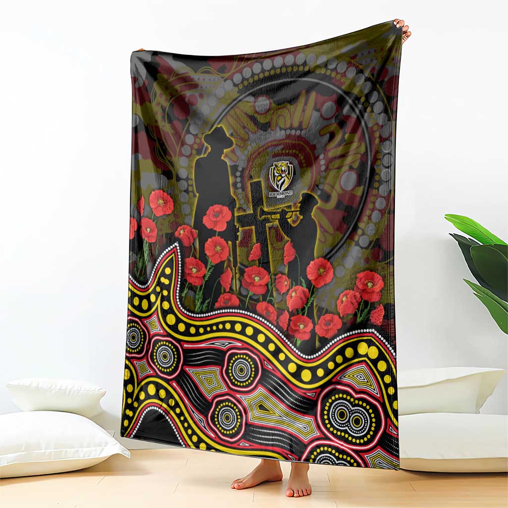 Richmond Tigers ANZAC Day Blanket Indigenous Dot Art with Poppy Flower Tribute