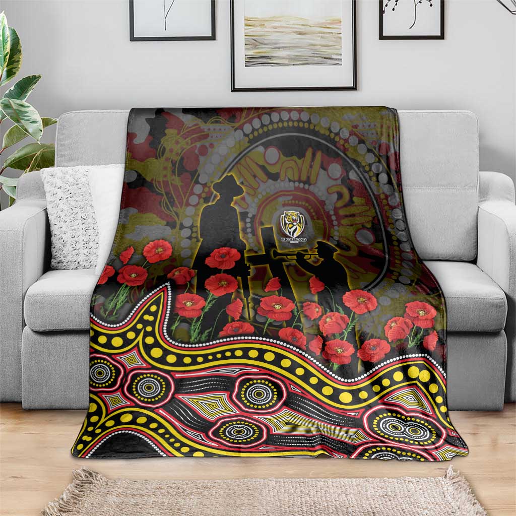 Richmond Tigers ANZAC Day Blanket Indigenous Dot Art with Poppy Flower Tribute