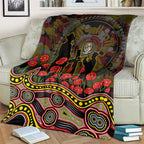 Richmond Tigers ANZAC Day Blanket Indigenous Dot Art with Poppy Flower Tribute