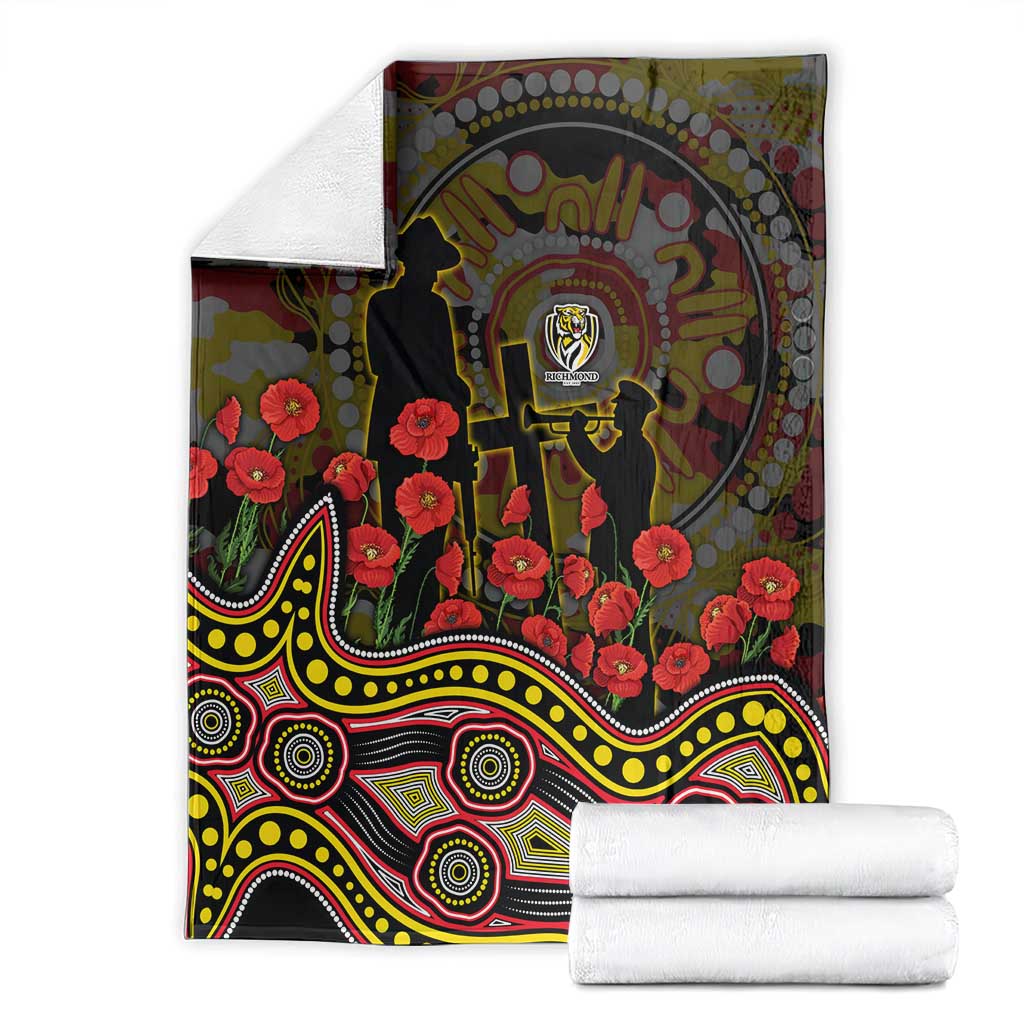 Richmond Tigers ANZAC Day Blanket Indigenous Dot Art with Poppy Flower Tribute
