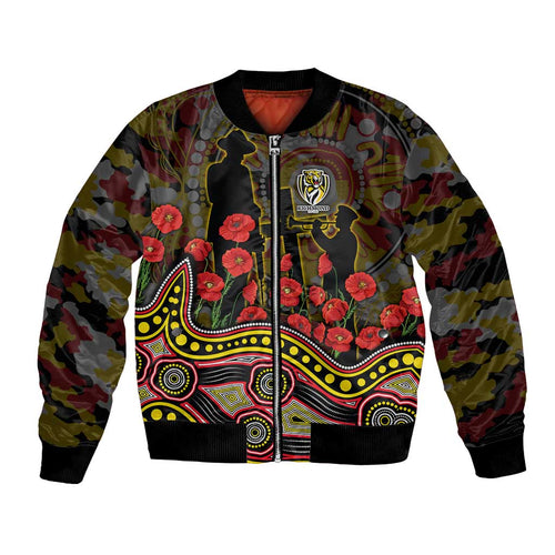 Richmond Tigers ANZAC Day Bomber Jacket Indigenous Dot Art with Poppy Flower Tribute