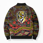 Richmond Tigers ANZAC Day Bomber Puffer Jacket Indigenous Dot Art with Poppy Flower Tribute