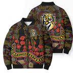 Richmond Tigers ANZAC Day Bomber Puffer Jacket Indigenous Dot Art with Poppy Flower Tribute