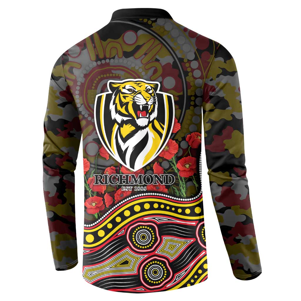 Richmond Tigers ANZAC Day Button Sweatshirt Indigenous Dot Art with Poppy Flower Tribute