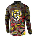 Richmond Tigers ANZAC Day Button Sweatshirt Indigenous Dot Art with Poppy Flower Tribute