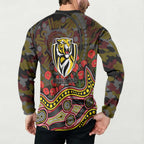 Richmond Tigers ANZAC Day Button Sweatshirt Indigenous Dot Art with Poppy Flower Tribute
