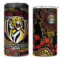 Richmond Tigers ANZAC Day 4 in 1 Can Cooler Tumbler Indigenous Dot Art with Poppy Flower Tribute