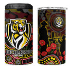 Richmond Tigers ANZAC Day 4 in 1 Can Cooler Tumbler Indigenous Dot Art with Poppy Flower Tribute