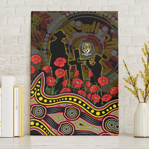 Richmond Tigers ANZAC Day Canvas Wall Art Indigenous Dot Art with Poppy Flower Tribute