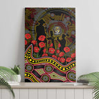 Richmond Tigers ANZAC Day Canvas Wall Art Indigenous Dot Art with Poppy Flower Tribute