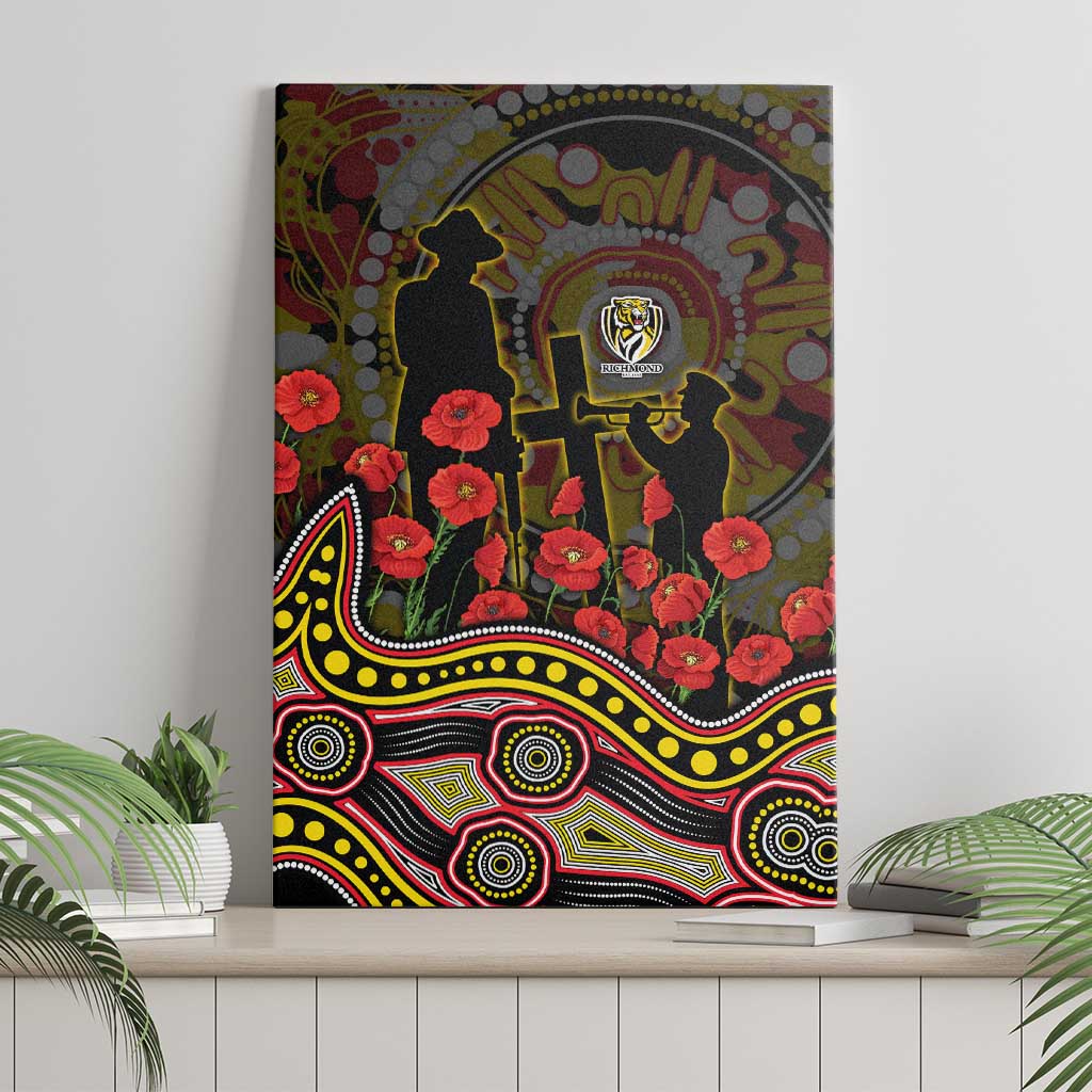 Richmond Tigers ANZAC Day Canvas Wall Art Indigenous Dot Art with Poppy Flower Tribute