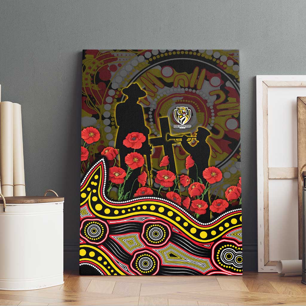 Richmond Tigers ANZAC Day Canvas Wall Art Indigenous Dot Art with Poppy Flower Tribute