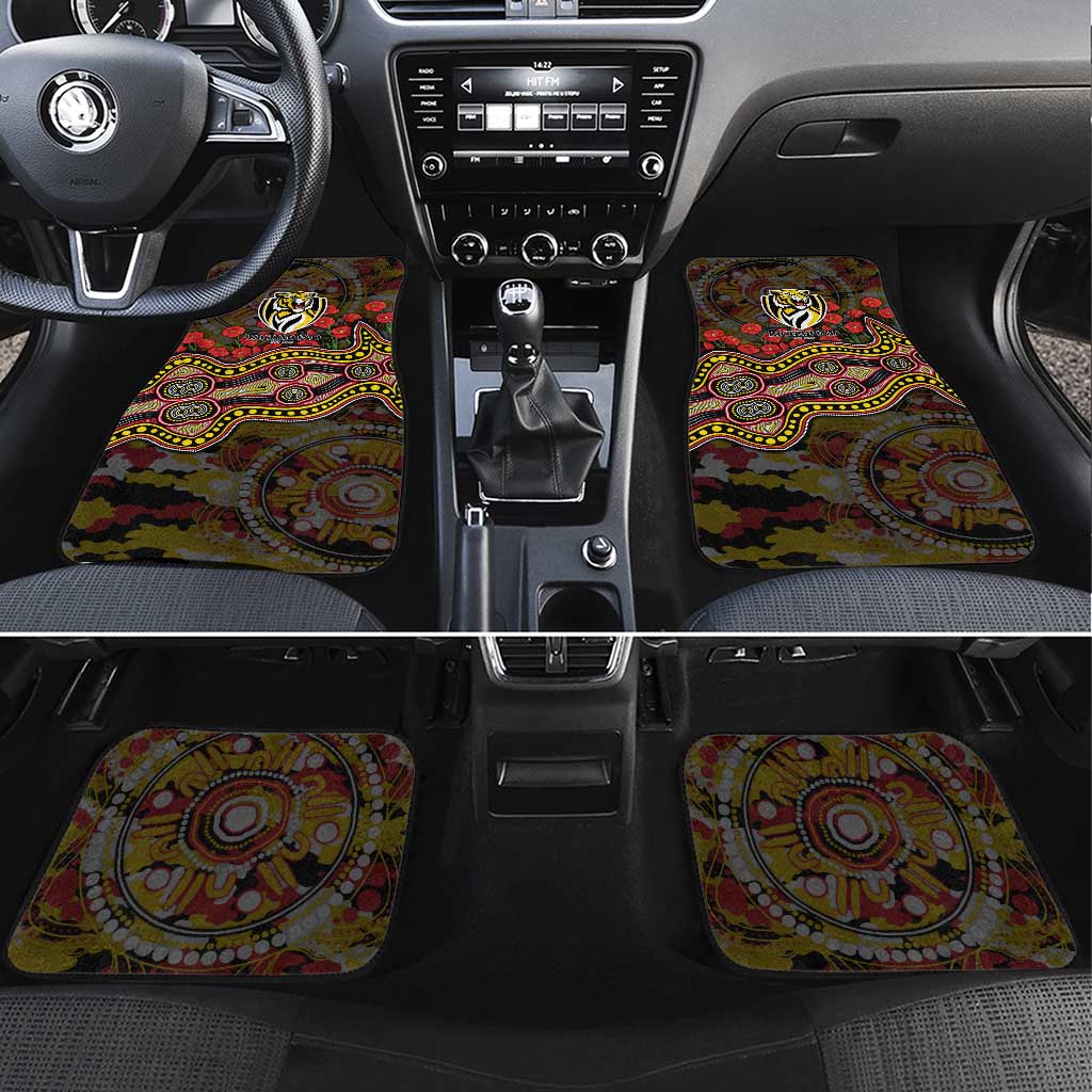 Richmond Tigers ANZAC Day Car Mats Indigenous Dot Art with Poppy Flower Tribute