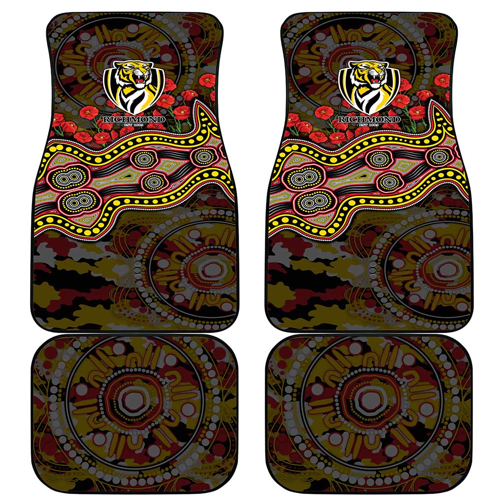 Richmond Tigers ANZAC Day Car Mats Indigenous Dot Art with Poppy Flower Tribute