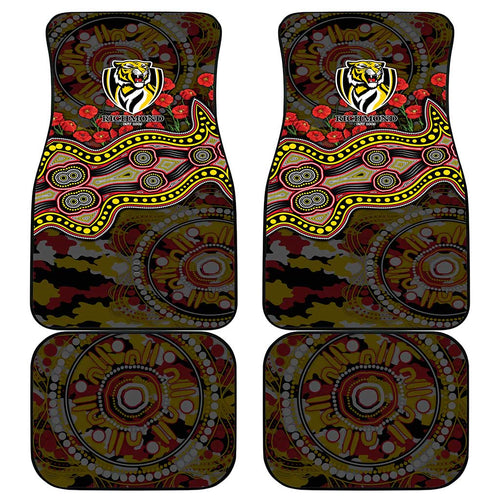 Richmond Tigers ANZAC Day Car Mats Indigenous Dot Art with Poppy Flower Tribute