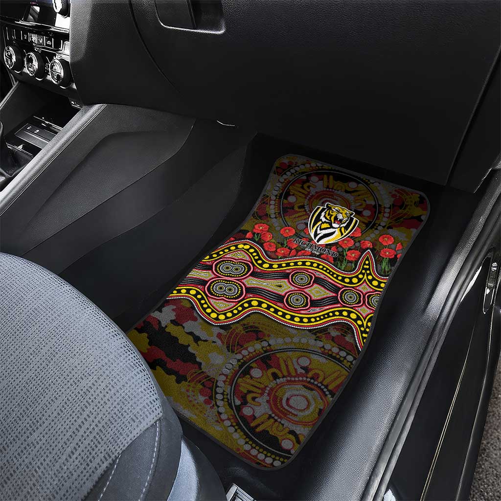 Richmond Tigers ANZAC Day Car Mats Indigenous Dot Art with Poppy Flower Tribute