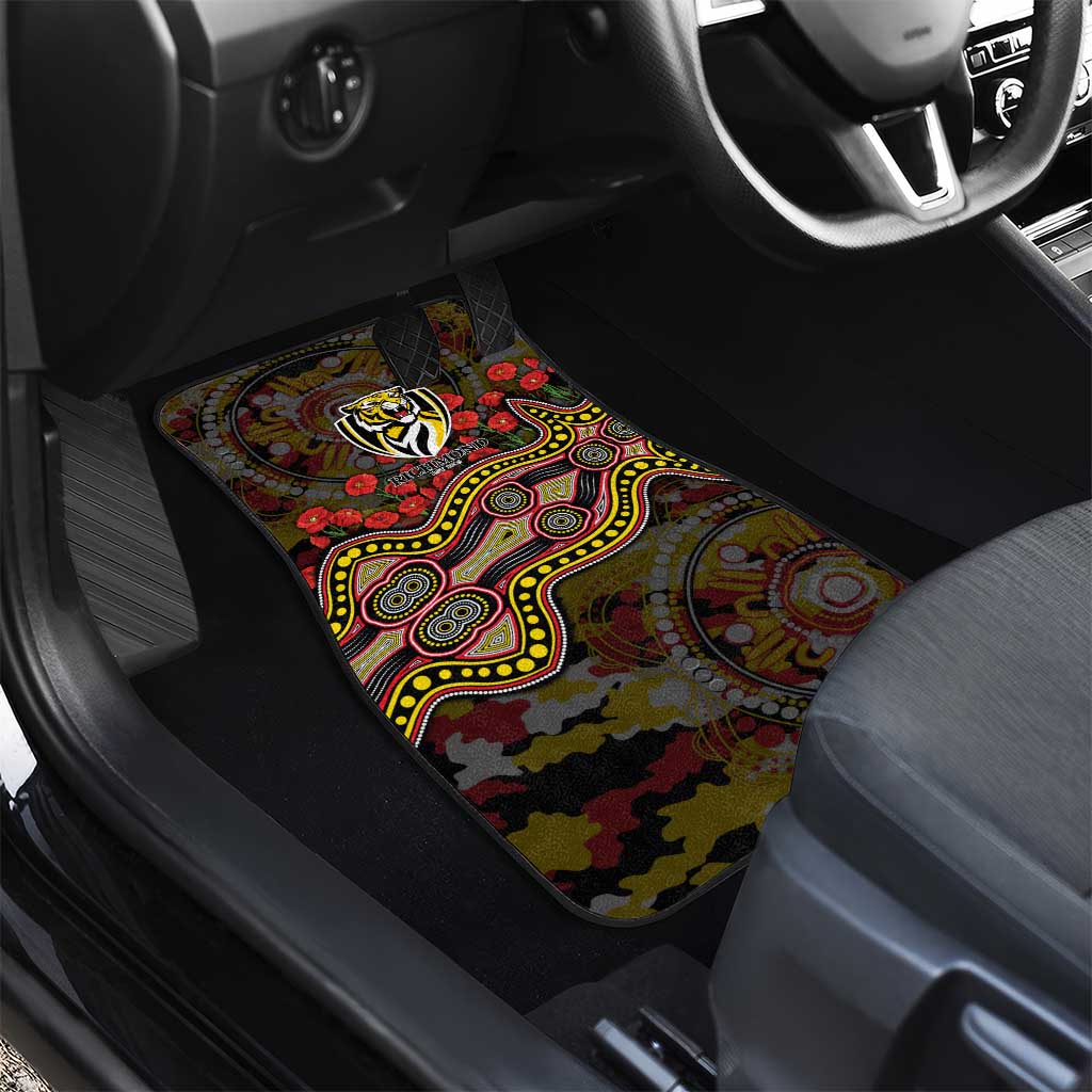 Richmond Tigers ANZAC Day Car Mats Indigenous Dot Art with Poppy Flower Tribute