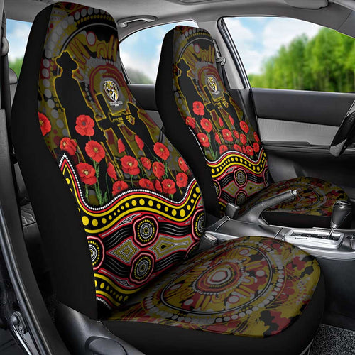 Richmond Tigers ANZAC Day Car Seat Cover Indigenous Dot Art with Poppy Flower Tribute