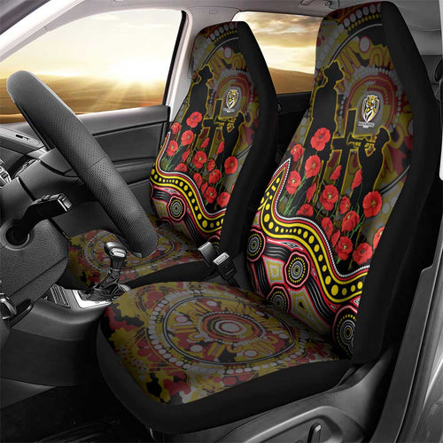 Richmond Tigers ANZAC Day Car Seat Cover Indigenous Dot Art with Poppy Flower Tribute