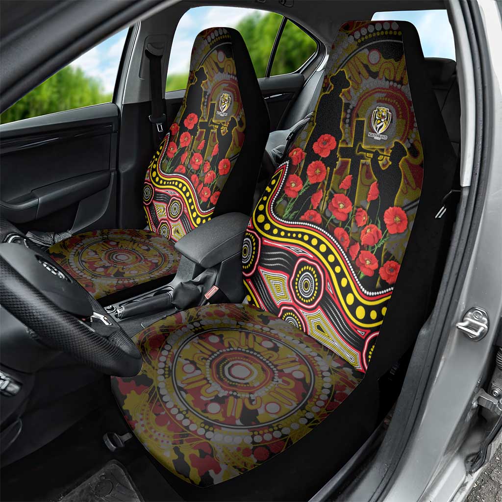 Richmond Tigers ANZAC Day Car Seat Cover Indigenous Dot Art with Poppy Flower Tribute