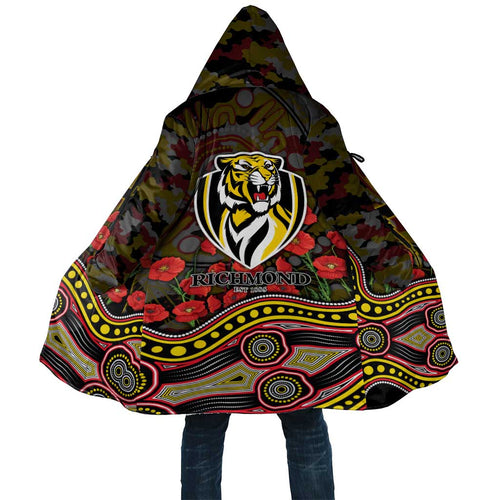 Richmond Tigers ANZAC Day Cloak Indigenous Dot Art with Poppy Flower Tribute