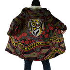 Richmond Tigers ANZAC Day Cloak Indigenous Dot Art with Poppy Flower Tribute