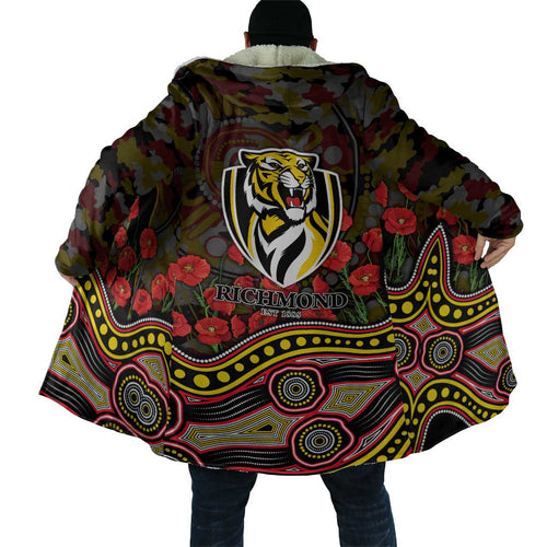 Richmond Tigers ANZAC Day Cloak Indigenous Dot Art with Poppy Flower Tribute
