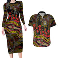 Richmond Tigers ANZAC Day Couples Matching Long Sleeve Bodycon Dress and Hawaiian Shirt Indigenous Dot Art with Poppy Flower Tribute