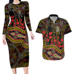 Richmond Tigers ANZAC Day Couples Matching Long Sleeve Bodycon Dress and Hawaiian Shirt Indigenous Dot Art with Poppy Flower Tribute