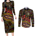 Richmond Tigers ANZAC Day Couples Matching Long Sleeve Bodycon Dress and Long Sleeve Button Shirt Indigenous Dot Art with Poppy Flower Tribute