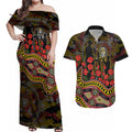 Richmond Tigers ANZAC Day Couples Matching Off Shoulder Maxi Dress and Hawaiian Shirt Indigenous Dot Art with Poppy Flower Tribute