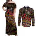 Richmond Tigers ANZAC Day Couples Matching Off Shoulder Maxi Dress and Long Sleeve Button Shirt Indigenous Dot Art with Poppy Flower Tribute