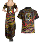 Richmond Tigers ANZAC Day Couples Matching Summer Maxi Dress and Hawaiian Shirt Indigenous Dot Art with Poppy Flower Tribute
