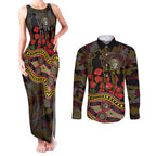 Richmond Tigers ANZAC Day Couples Matching Tank Maxi Dress and Long Sleeve Button Shirt Indigenous Dot Art with Poppy Flower Tribute