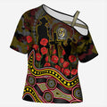 Richmond Tigers ANZAC Day Cross Shoulder Shirt Indigenous Dot Art with Poppy Flower Tribute