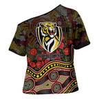 Richmond Tigers ANZAC Day Cross Shoulder Shirt Indigenous Dot Art with Poppy Flower Tribute