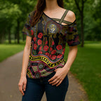 Richmond Tigers ANZAC Day Cross Shoulder Shirt Indigenous Dot Art with Poppy Flower Tribute