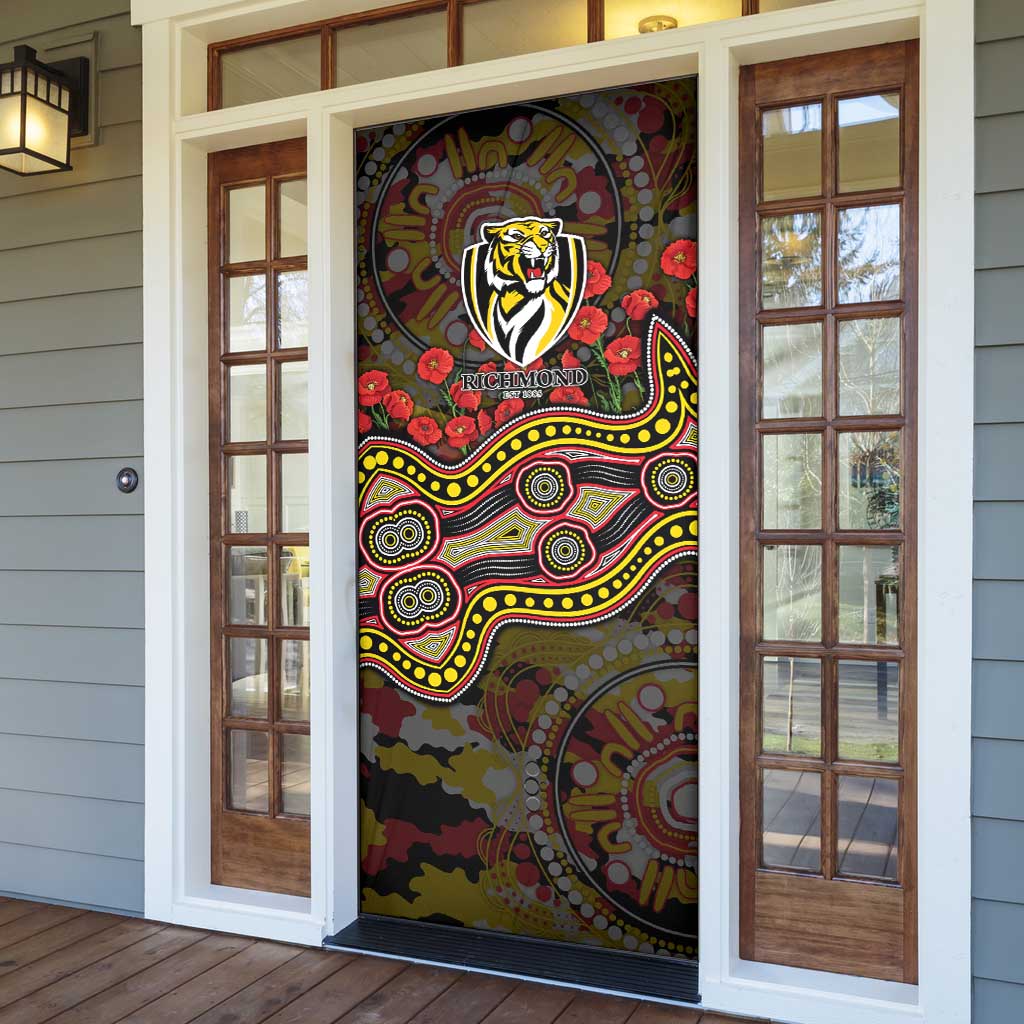 Richmond Tigers ANZAC Day Door Cover Indigenous Dot Art with Poppy Flower Tribute