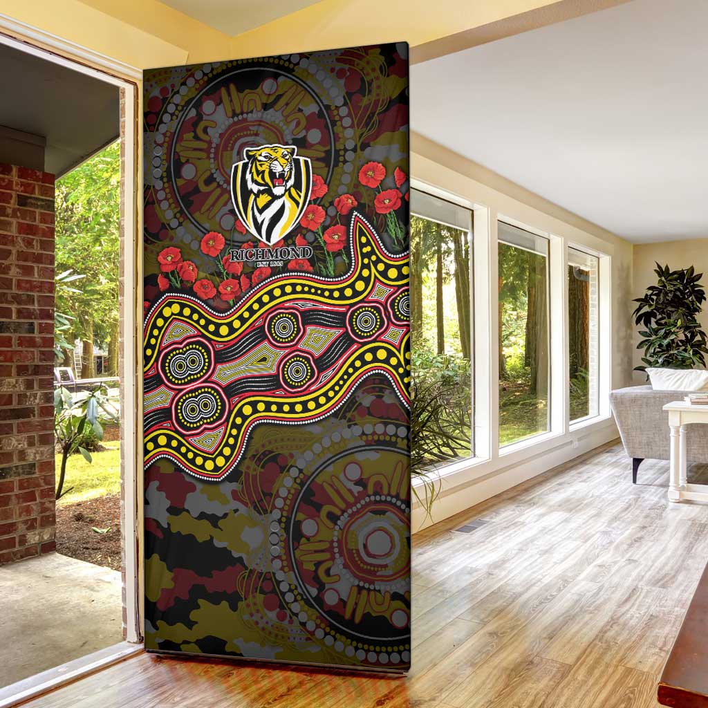 Richmond Tigers ANZAC Day Door Cover Indigenous Dot Art with Poppy Flower Tribute