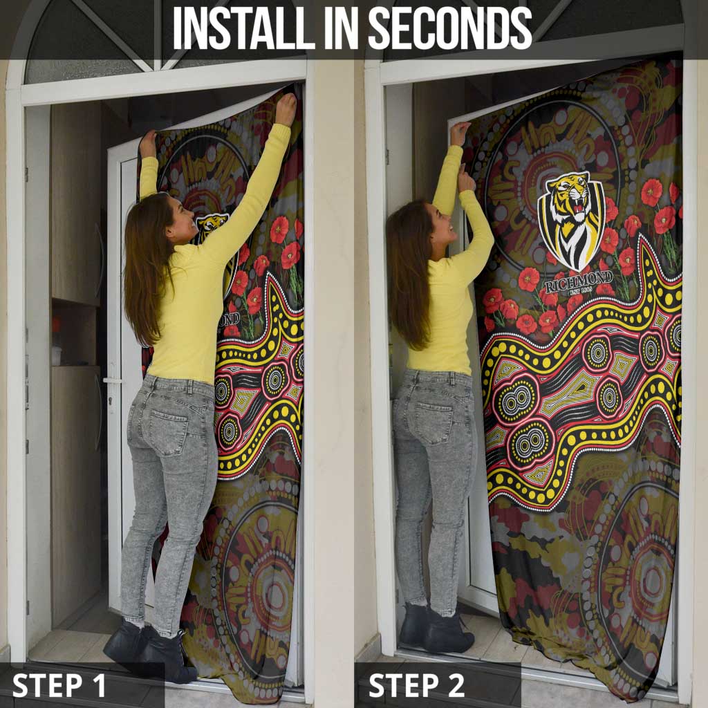 Richmond Tigers ANZAC Day Door Cover Indigenous Dot Art with Poppy Flower Tribute