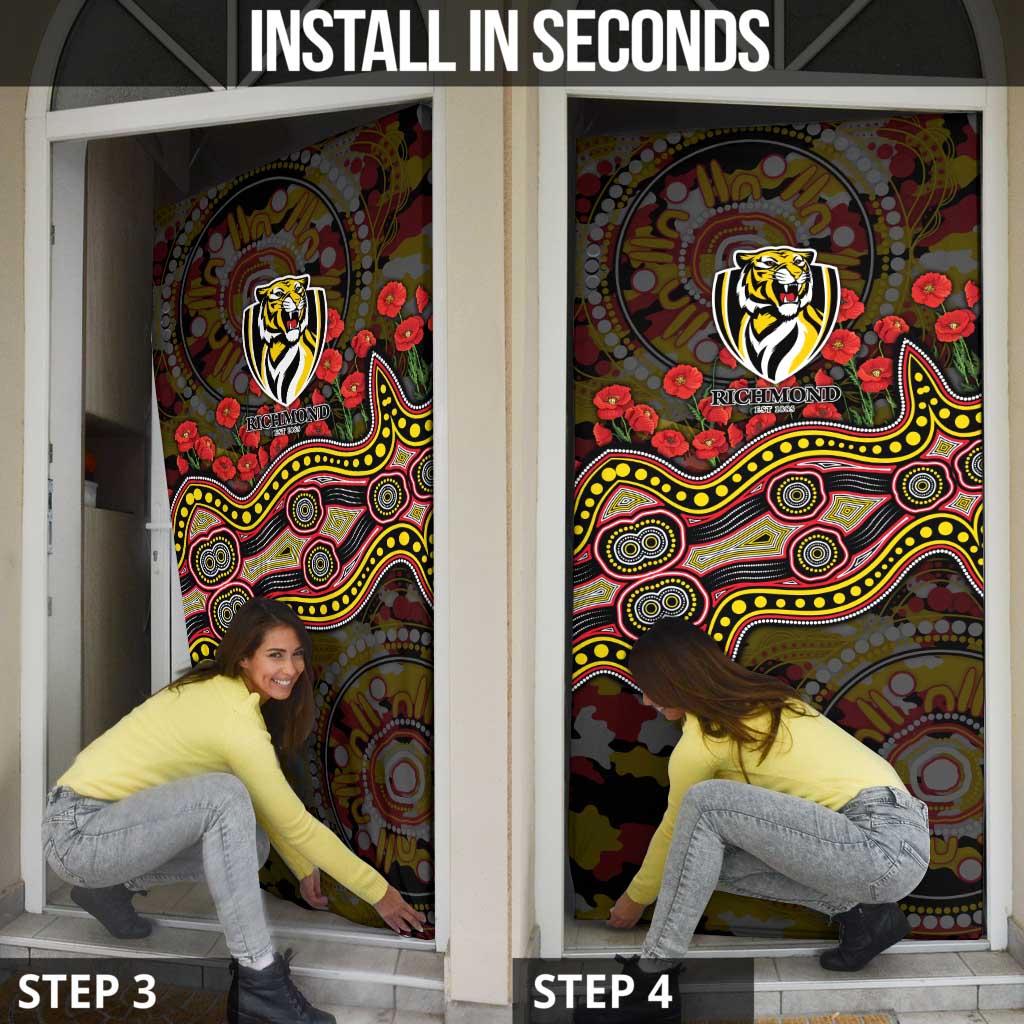 Richmond Tigers ANZAC Day Door Cover Indigenous Dot Art with Poppy Flower Tribute