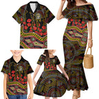 Richmond Tigers ANZAC Day Family Matching Mermaid Dress and Hawaiian Shirt Indigenous Dot Art with Poppy Flower Tribute