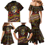 Richmond Tigers ANZAC Day Family Matching Mermaid Dress and Hawaiian Shirt Indigenous Dot Art with Poppy Flower Tribute