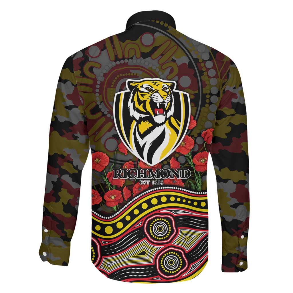 Richmond Tigers ANZAC Day Family Matching Mermaid Dress and Hawaiian Shirt Indigenous Dot Art with Poppy Flower Tribute