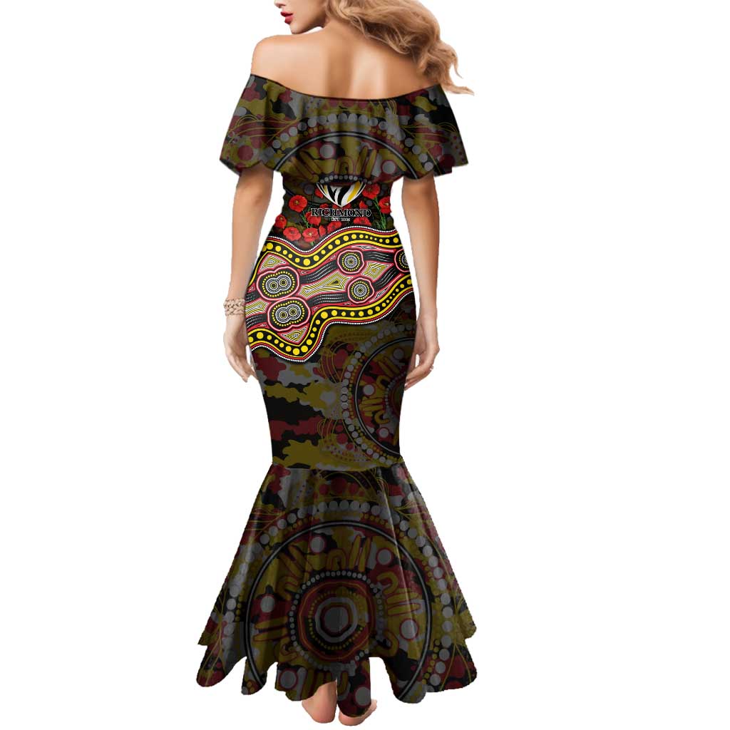 Richmond Tigers ANZAC Day Family Matching Mermaid Dress and Hawaiian Shirt Indigenous Dot Art with Poppy Flower Tribute