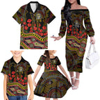 Richmond Tigers ANZAC Day Family Matching Off The Shoulder Long Sleeve Dress and Hawaiian Shirt Indigenous Dot Art with Poppy Flower Tribute