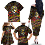 Richmond Tigers ANZAC Day Family Matching Off The Shoulder Long Sleeve Dress and Hawaiian Shirt Indigenous Dot Art with Poppy Flower Tribute