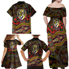 Richmond Tigers ANZAC Day Family Matching Off Shoulder Maxi Dress and Hawaiian Shirt Indigenous Dot Art with Poppy Flower Tribute